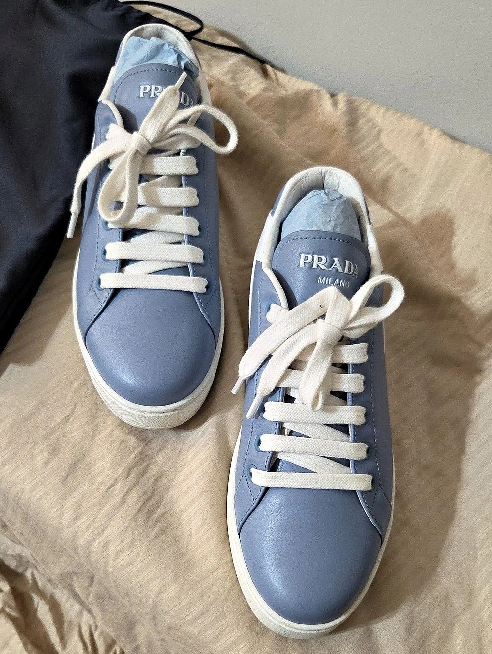 Prada Downtown Leather Sneakers Blue & White EU 38